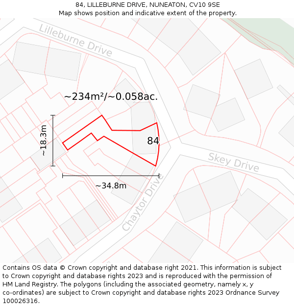 84, LILLEBURNE DRIVE, NUNEATON, CV10 9SE: Plot and title map