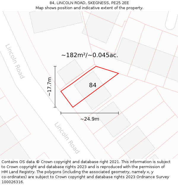 84, LINCOLN ROAD, SKEGNESS, PE25 2EE: Plot and title map