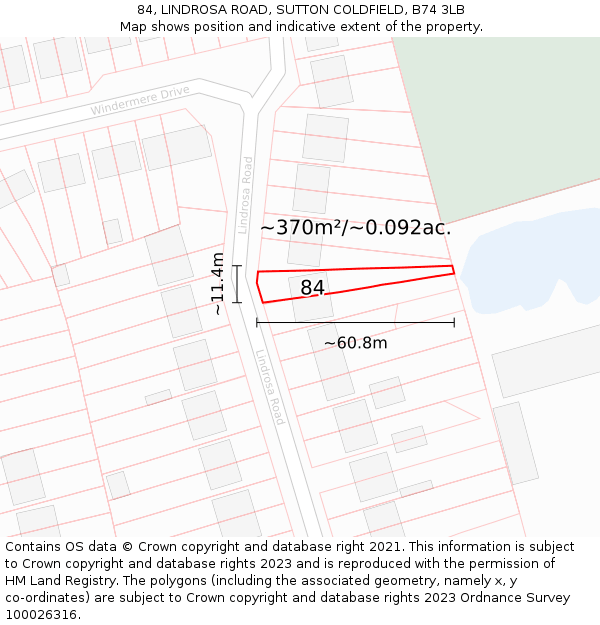 84, LINDROSA ROAD, SUTTON COLDFIELD, B74 3LB: Plot and title map