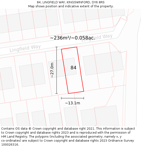 84, LINGFIELD WAY, KINGSWINFORD, DY6 8RS: Plot and title map