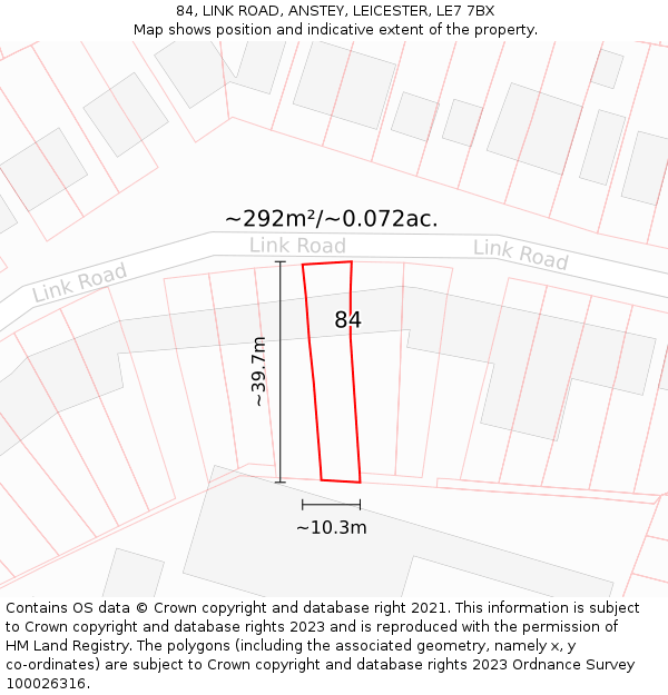 84, LINK ROAD, ANSTEY, LEICESTER, LE7 7BX: Plot and title map