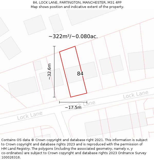 84, LOCK LANE, PARTINGTON, MANCHESTER, M31 4PP: Plot and title map