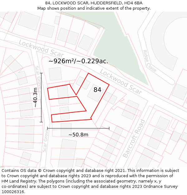 84, LOCKWOOD SCAR, HUDDERSFIELD, HD4 6BA: Plot and title map