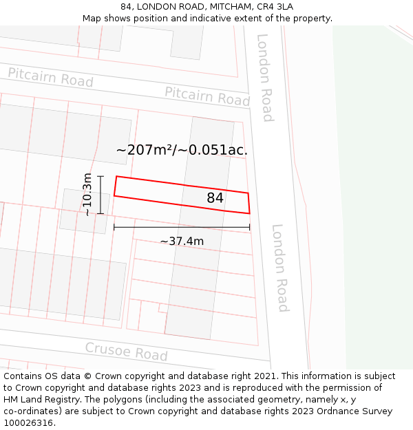 84, LONDON ROAD, MITCHAM, CR4 3LA: Plot and title map