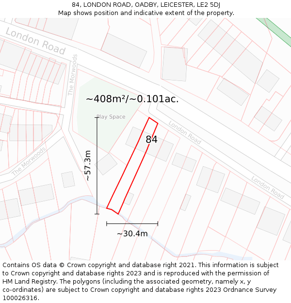 84, LONDON ROAD, OADBY, LEICESTER, LE2 5DJ: Plot and title map