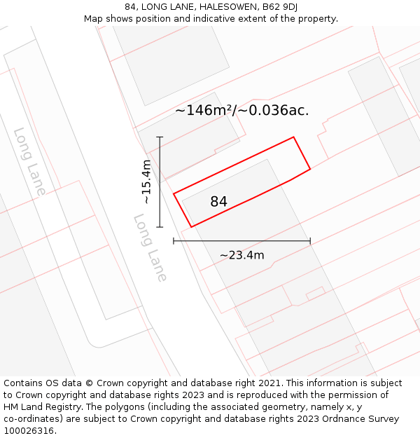 84, LONG LANE, HALESOWEN, B62 9DJ: Plot and title map