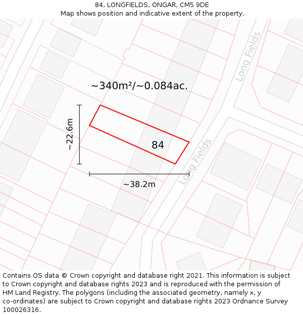 84, LONGFIELDS, ONGAR, CM5 9DE: Plot and title map