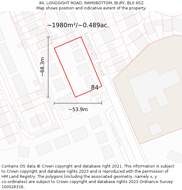 84, LONGSIGHT ROAD, RAMSBOTTOM, BURY, BL0 9SZ: Plot and title map