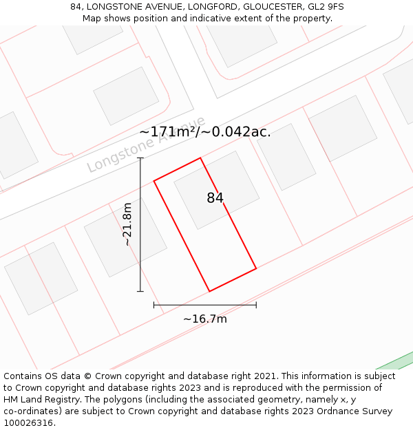 84, LONGSTONE AVENUE, LONGFORD, GLOUCESTER, GL2 9FS: Plot and title map