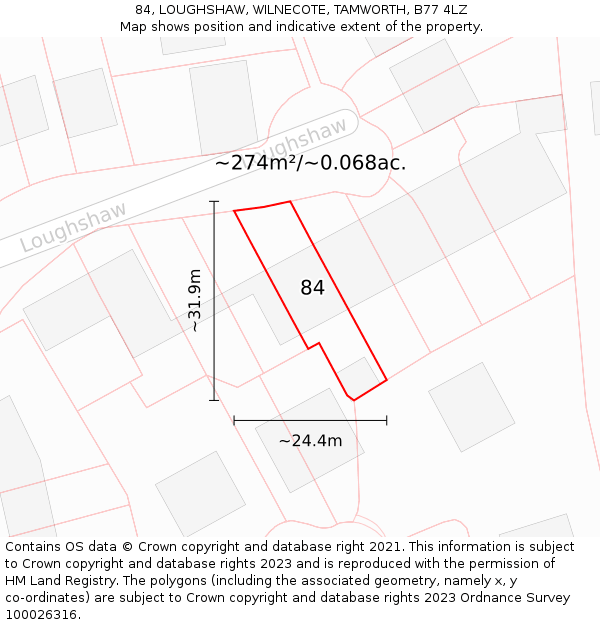 84, LOUGHSHAW, WILNECOTE, TAMWORTH, B77 4LZ: Plot and title map
