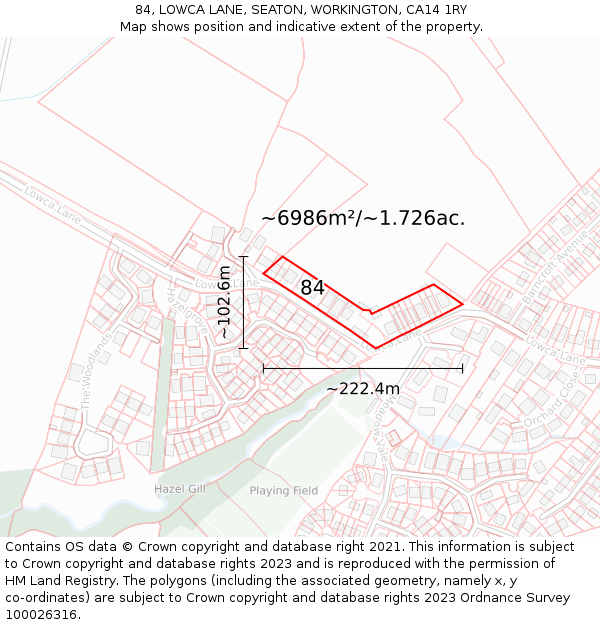 84, LOWCA LANE, SEATON, WORKINGTON, CA14 1RY: Plot and title map
