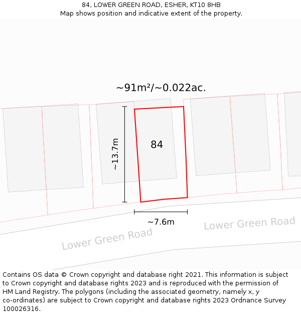 84, LOWER GREEN ROAD, ESHER, KT10 8HB: Plot and title map
