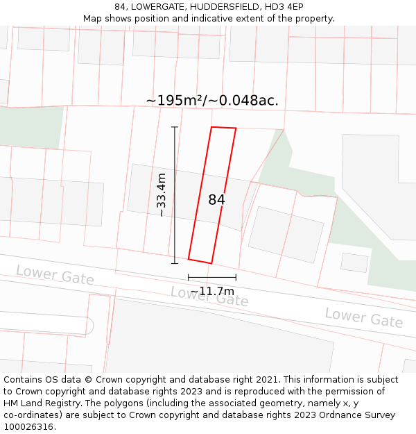 84, LOWERGATE, HUDDERSFIELD, HD3 4EP: Plot and title map