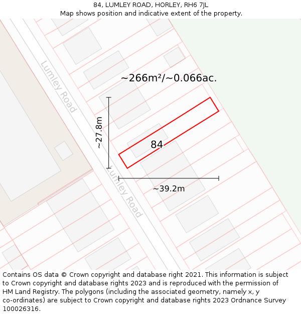 84, LUMLEY ROAD, HORLEY, RH6 7JL: Plot and title map