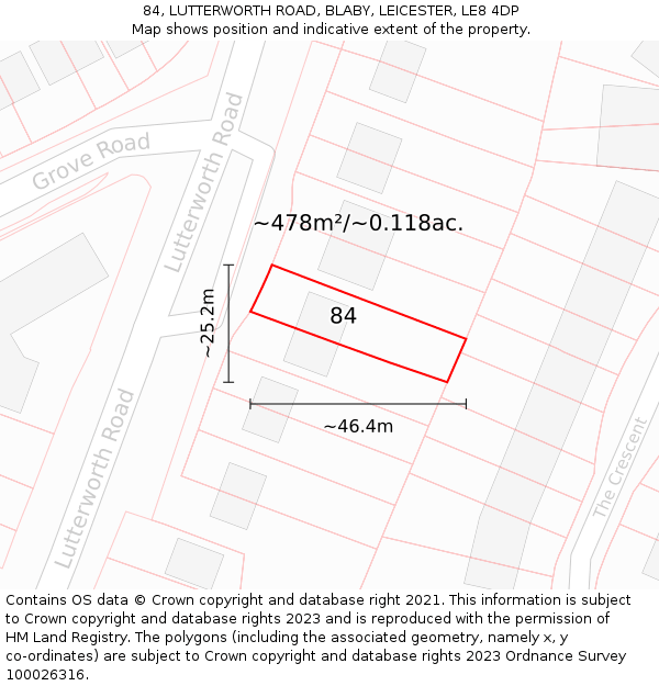 84, LUTTERWORTH ROAD, BLABY, LEICESTER, LE8 4DP: Plot and title map