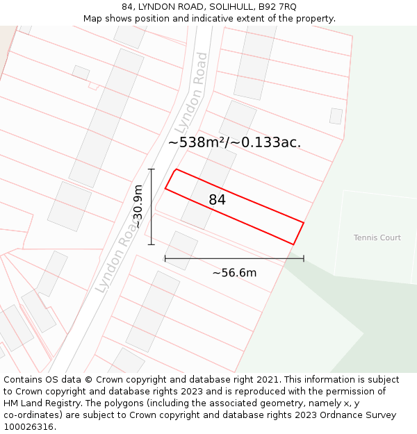84, LYNDON ROAD, SOLIHULL, B92 7RQ: Plot and title map