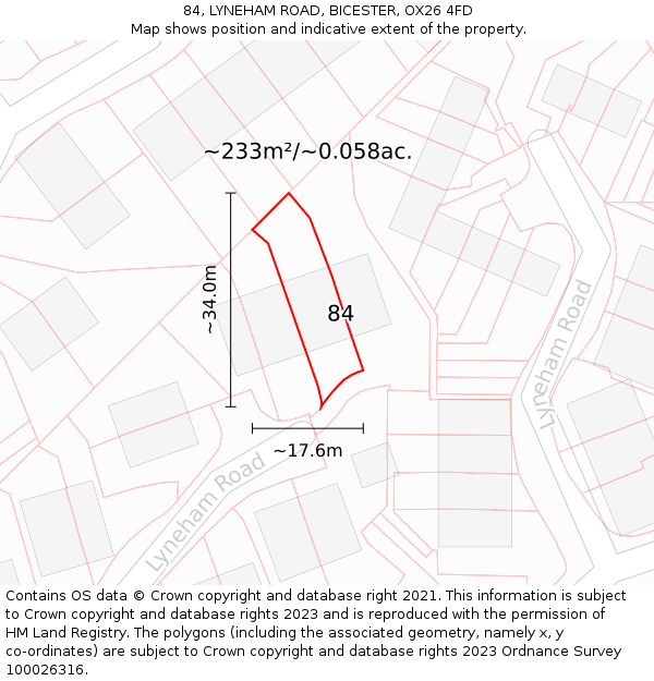 84, LYNEHAM ROAD, BICESTER, OX26 4FD: Plot and title map