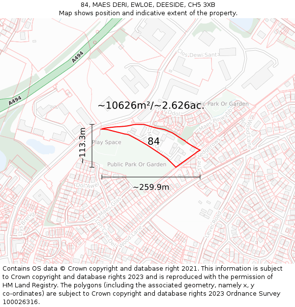 84, MAES DERI, EWLOE, DEESIDE, CH5 3XB: Plot and title map