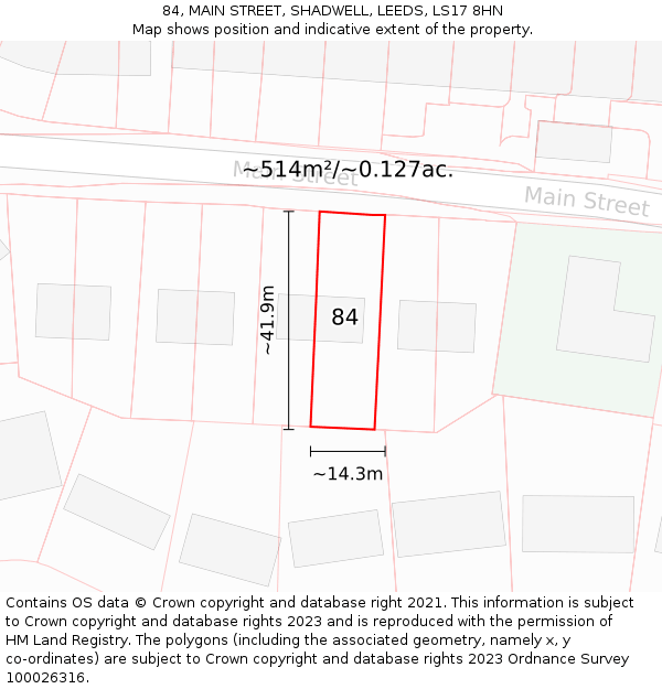 84, MAIN STREET, SHADWELL, LEEDS, LS17 8HN: Plot and title map