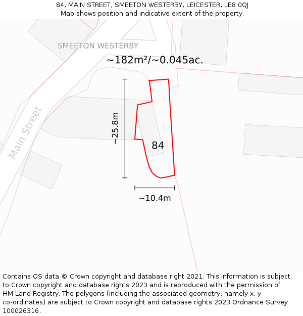 84, MAIN STREET, SMEETON WESTERBY, LEICESTER, LE8 0QJ: Plot and title map