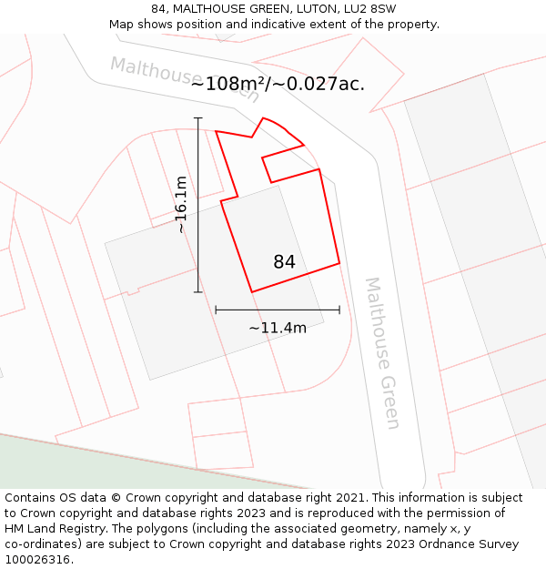 84, MALTHOUSE GREEN, LUTON, LU2 8SW: Plot and title map