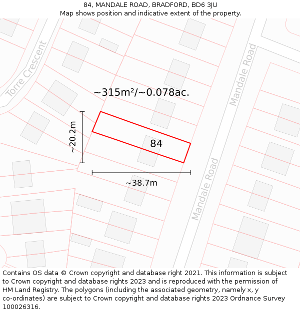 84, MANDALE ROAD, BRADFORD, BD6 3JU: Plot and title map