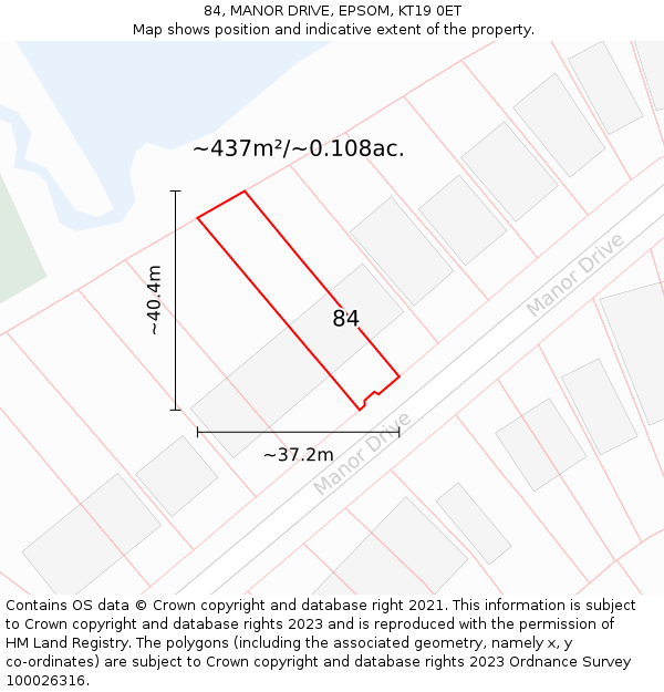 84, MANOR DRIVE, EPSOM, KT19 0ET: Plot and title map