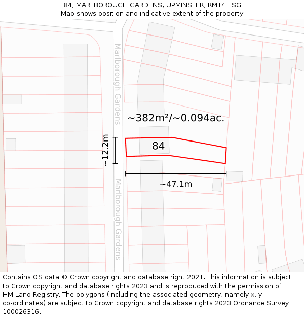84, MARLBOROUGH GARDENS, UPMINSTER, RM14 1SG: Plot and title map