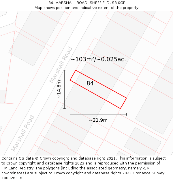 84, MARSHALL ROAD, SHEFFIELD, S8 0GP: Plot and title map