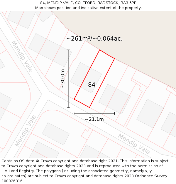 84, MENDIP VALE, COLEFORD, RADSTOCK, BA3 5PP: Plot and title map