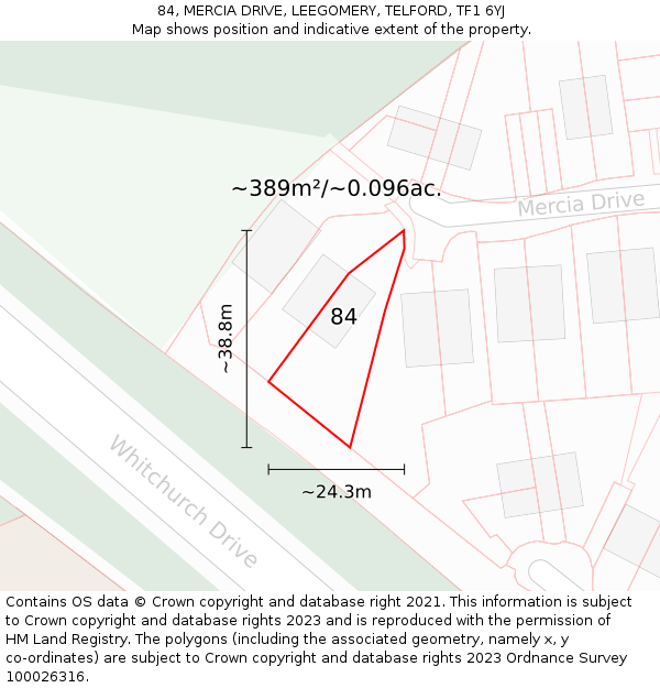 84, MERCIA DRIVE, LEEGOMERY, TELFORD, TF1 6YJ: Plot and title map
