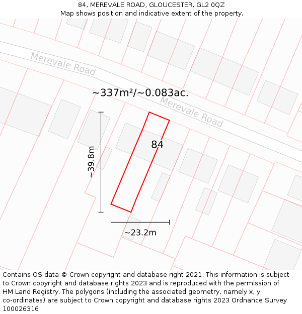 84, MEREVALE ROAD, GLOUCESTER, GL2 0QZ: Plot and title map