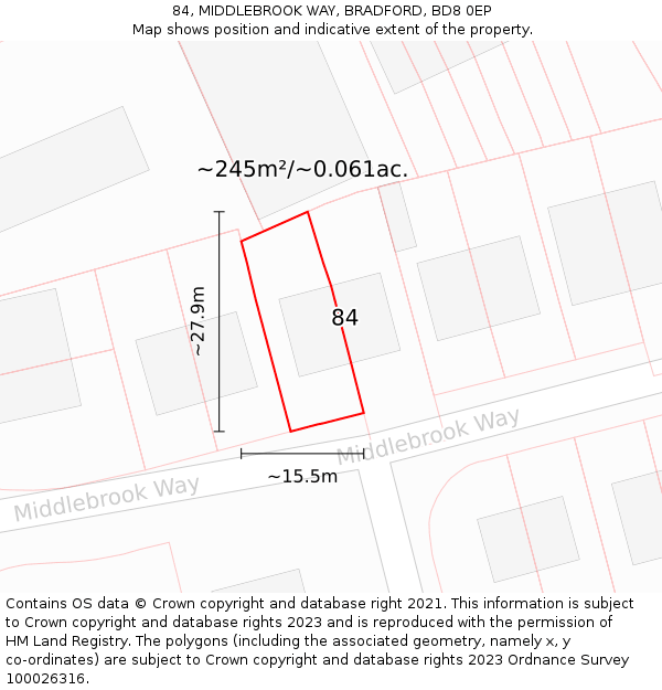 84, MIDDLEBROOK WAY, BRADFORD, BD8 0EP: Plot and title map