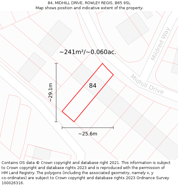 84, MIDHILL DRIVE, ROWLEY REGIS, B65 9SL: Plot and title map