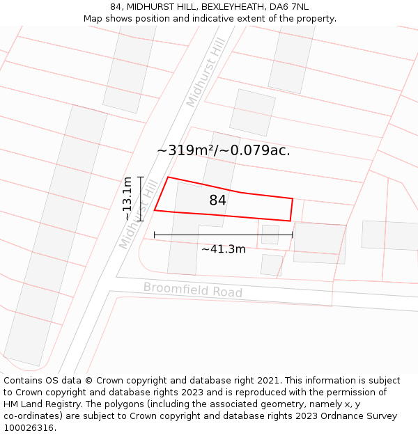 84, MIDHURST HILL, BEXLEYHEATH, DA6 7NL: Plot and title map