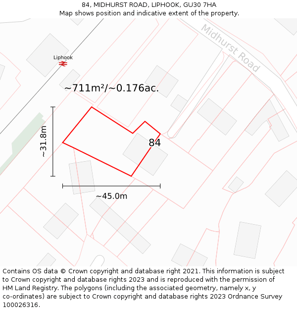 84, MIDHURST ROAD, LIPHOOK, GU30 7HA: Plot and title map