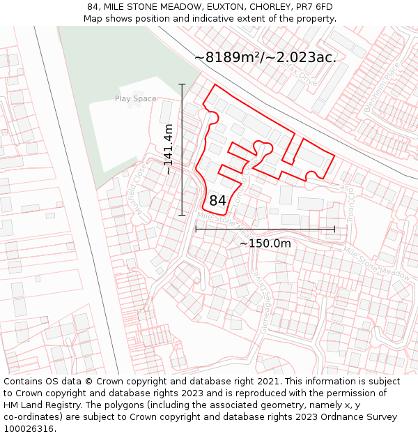 84, MILE STONE MEADOW, EUXTON, CHORLEY, PR7 6FD: Plot and title map