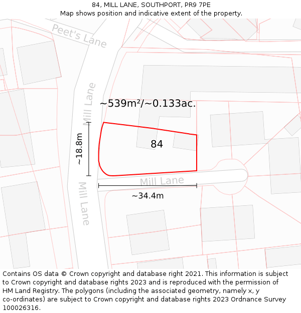 84, MILL LANE, SOUTHPORT, PR9 7PE: Plot and title map