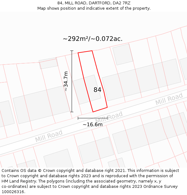 84, MILL ROAD, DARTFORD, DA2 7RZ: Plot and title map