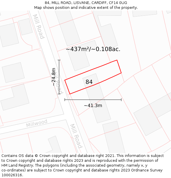 84, MILL ROAD, LISVANE, CARDIFF, CF14 0UG: Plot and title map