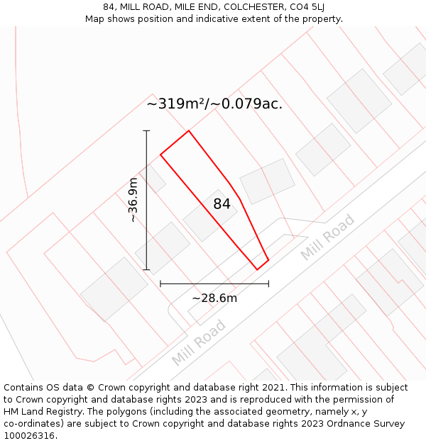 84, MILL ROAD, MILE END, COLCHESTER, CO4 5LJ: Plot and title map