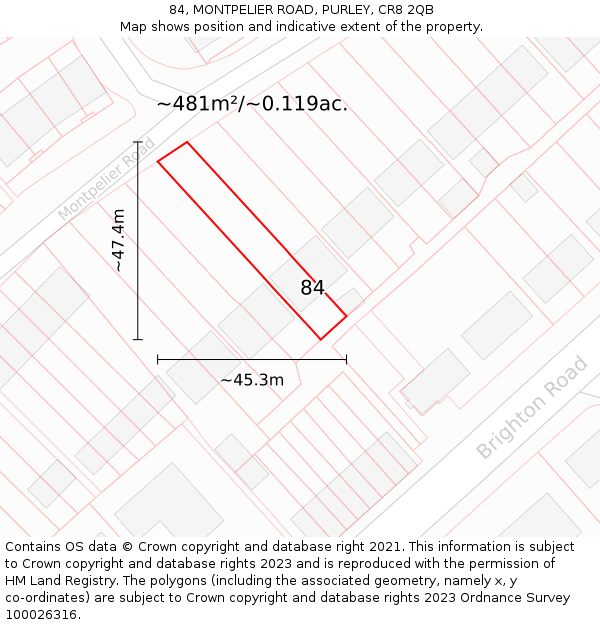 84, MONTPELIER ROAD, PURLEY, CR8 2QB: Plot and title map
