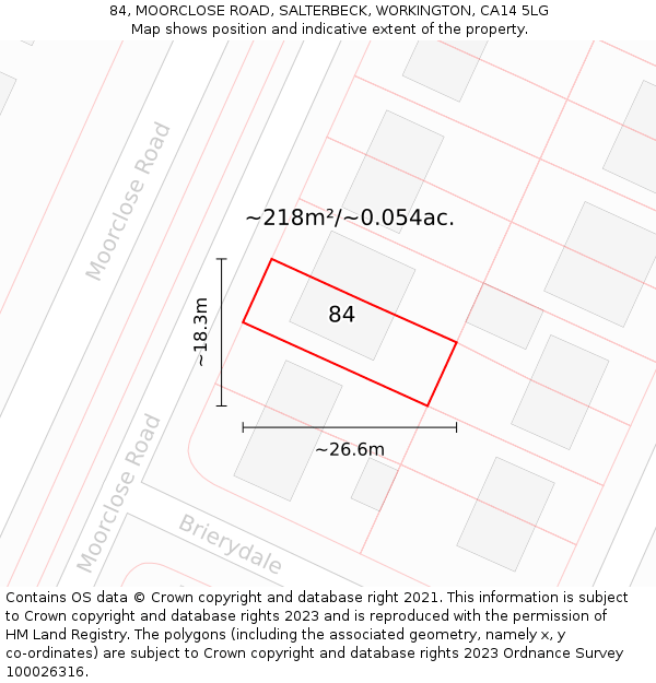 84, MOORCLOSE ROAD, SALTERBECK, WORKINGTON, CA14 5LG: Plot and title map