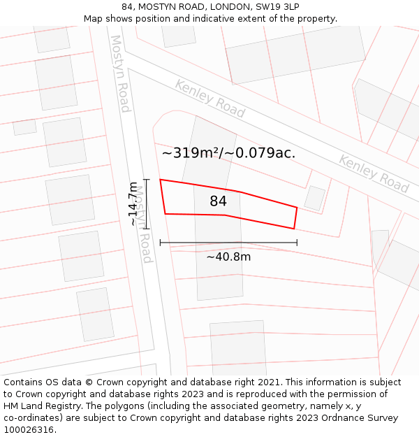 84, MOSTYN ROAD, LONDON, SW19 3LP: Plot and title map