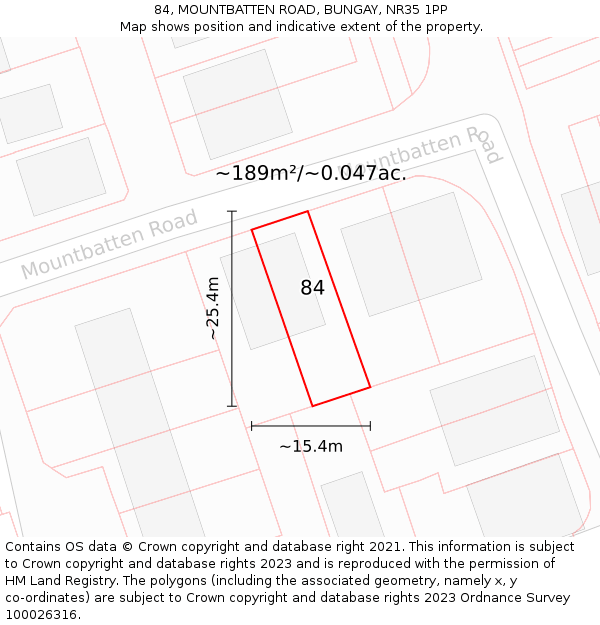 84, MOUNTBATTEN ROAD, BUNGAY, NR35 1PP: Plot and title map