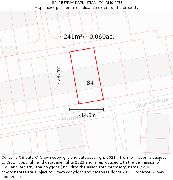 84, MURRAY PARK, STANLEY, DH9 0PU: Plot and title map
