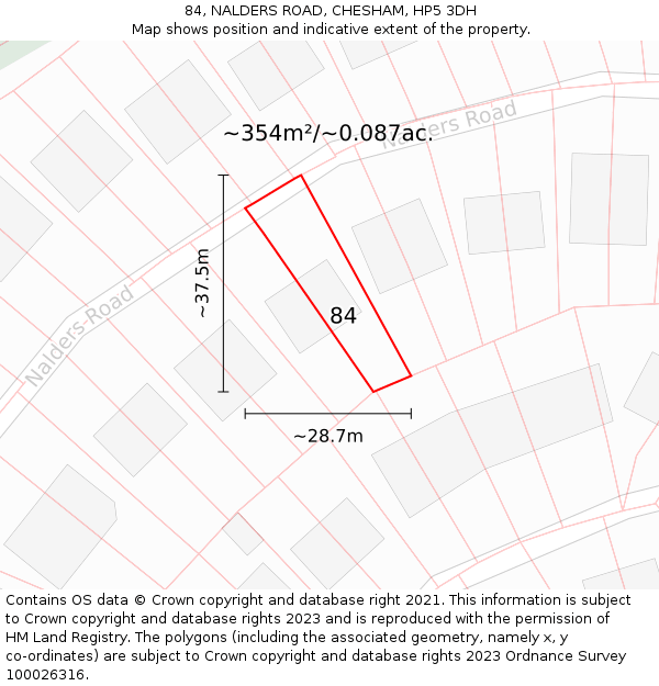 84, NALDERS ROAD, CHESHAM, HP5 3DH: Plot and title map