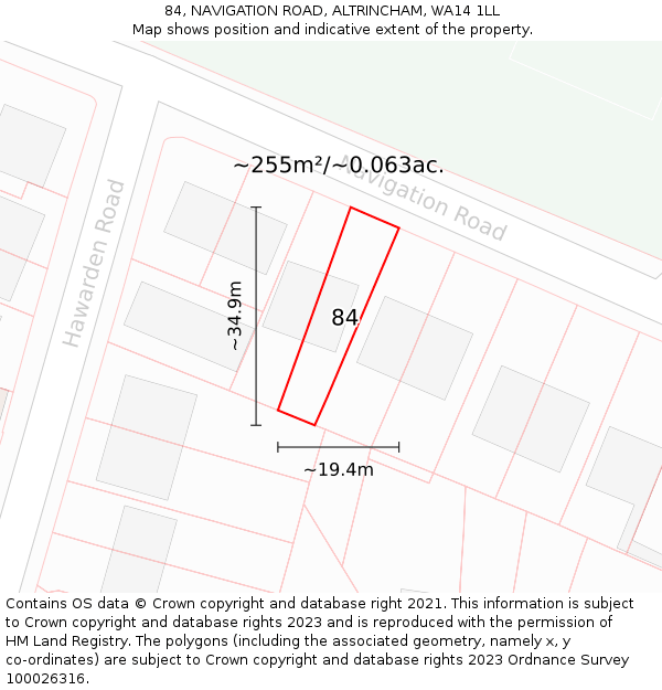 84, NAVIGATION ROAD, ALTRINCHAM, WA14 1LL: Plot and title map