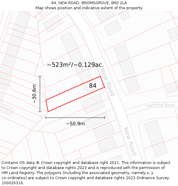 84, NEW ROAD, BROMSGROVE, B60 2LA: Plot and title map