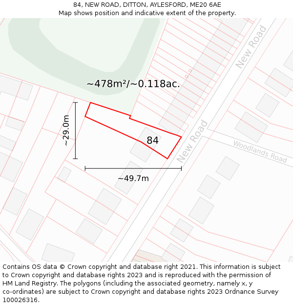 84, NEW ROAD, DITTON, AYLESFORD, ME20 6AE: Plot and title map